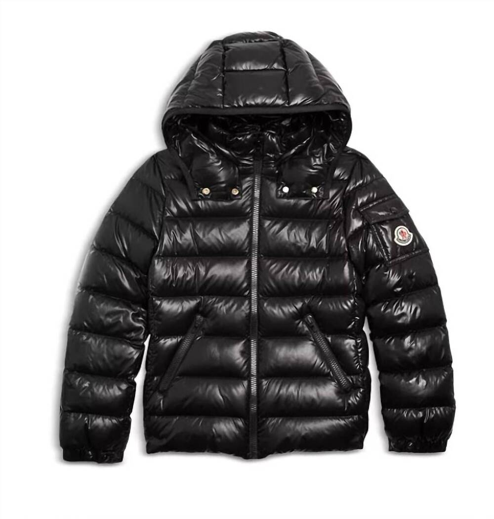 NEW MONCLER girl's down long sleeve puffer jacket in black